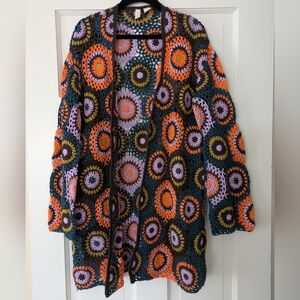 Moth For Anthropologie Crochet Granny Square Open-Front Sweater M/L